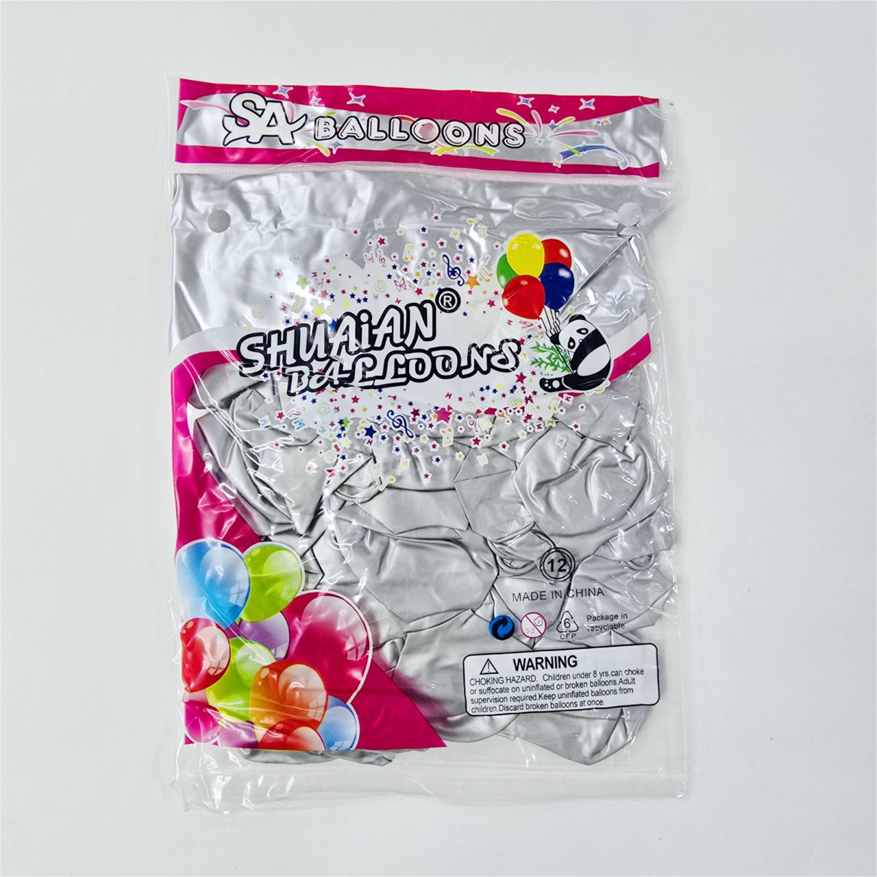 بادکنک کروم ۱۲ اینچ نقره ای